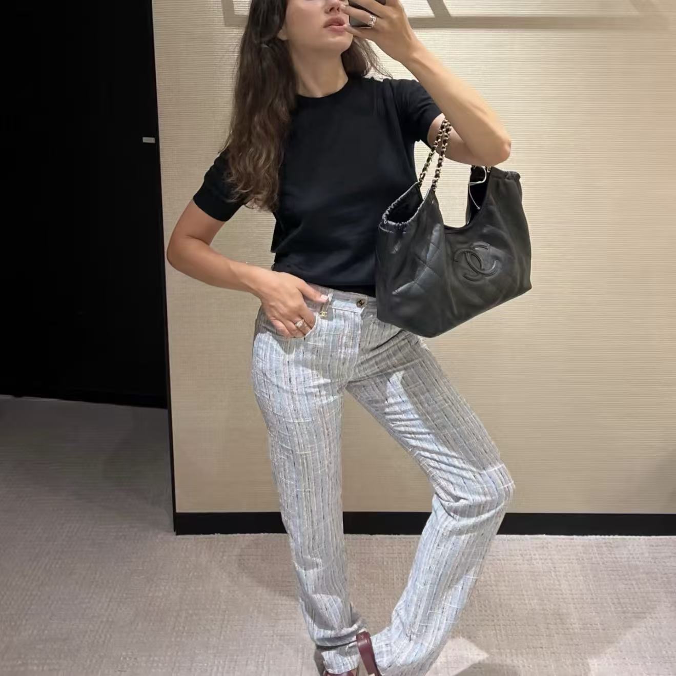 CHANEL ダブルC チェーン ショッピングバッグ【50％割引+送料無料】