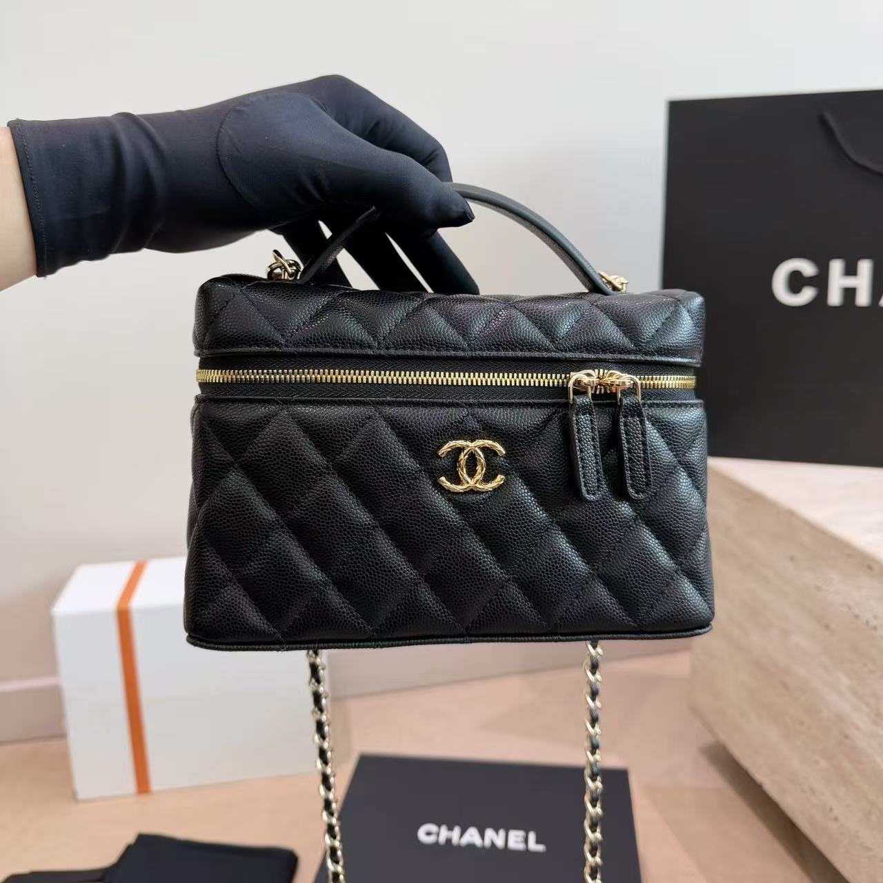CHANE1 キャビアチェックチェーンバッグ【50％割引+送料無料】