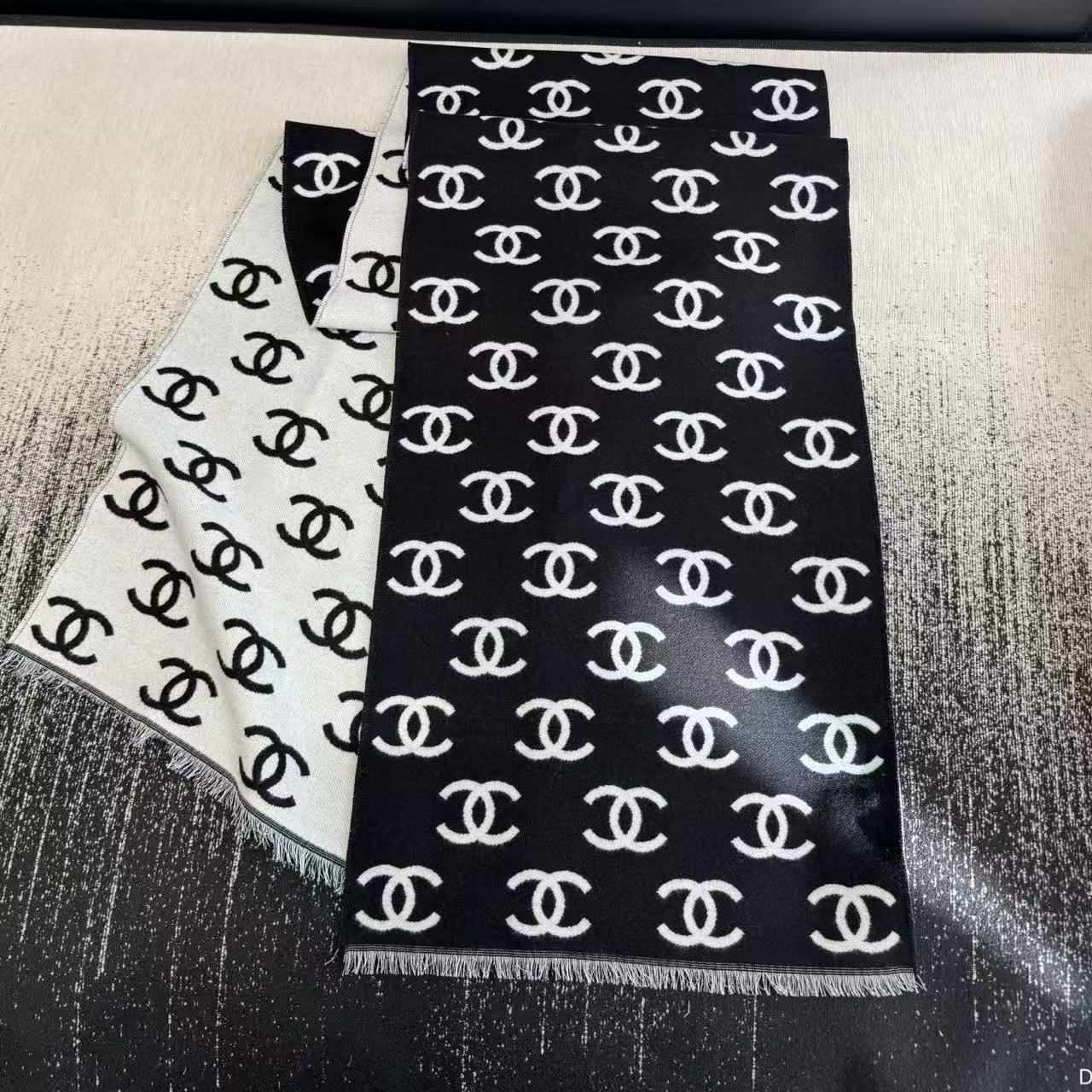 CHANEL ダブルC カシミヤフリンジマフラー【50％割引+送料無料】