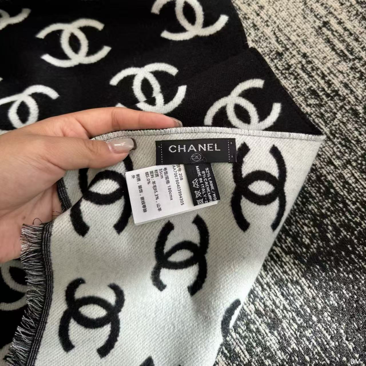 CHANEL ダブルC カシミヤフリンジマフラー【50％割引+送料無料】