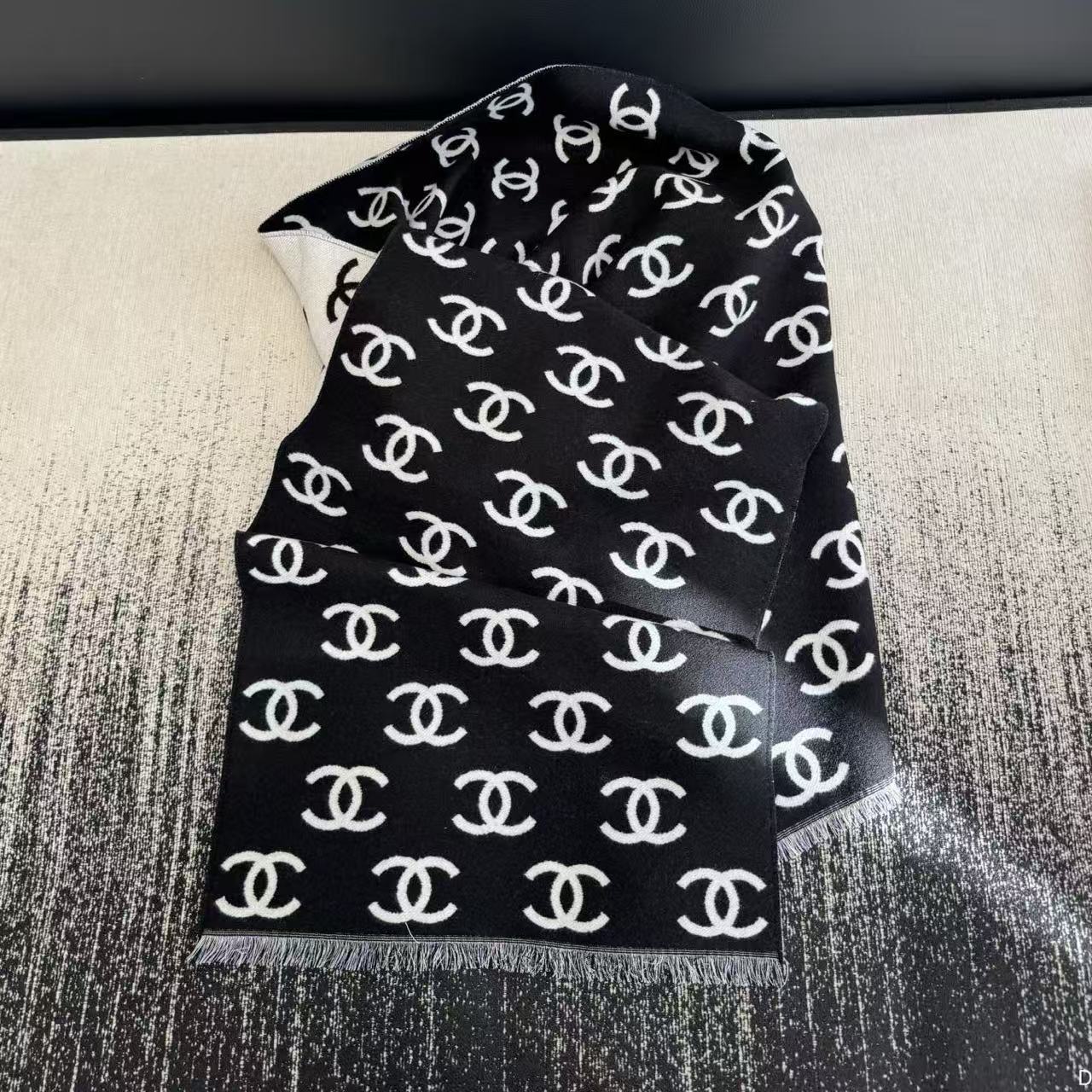 CHANEL ダブルC カシミヤフリンジマフラー【50％割引+送料無料】