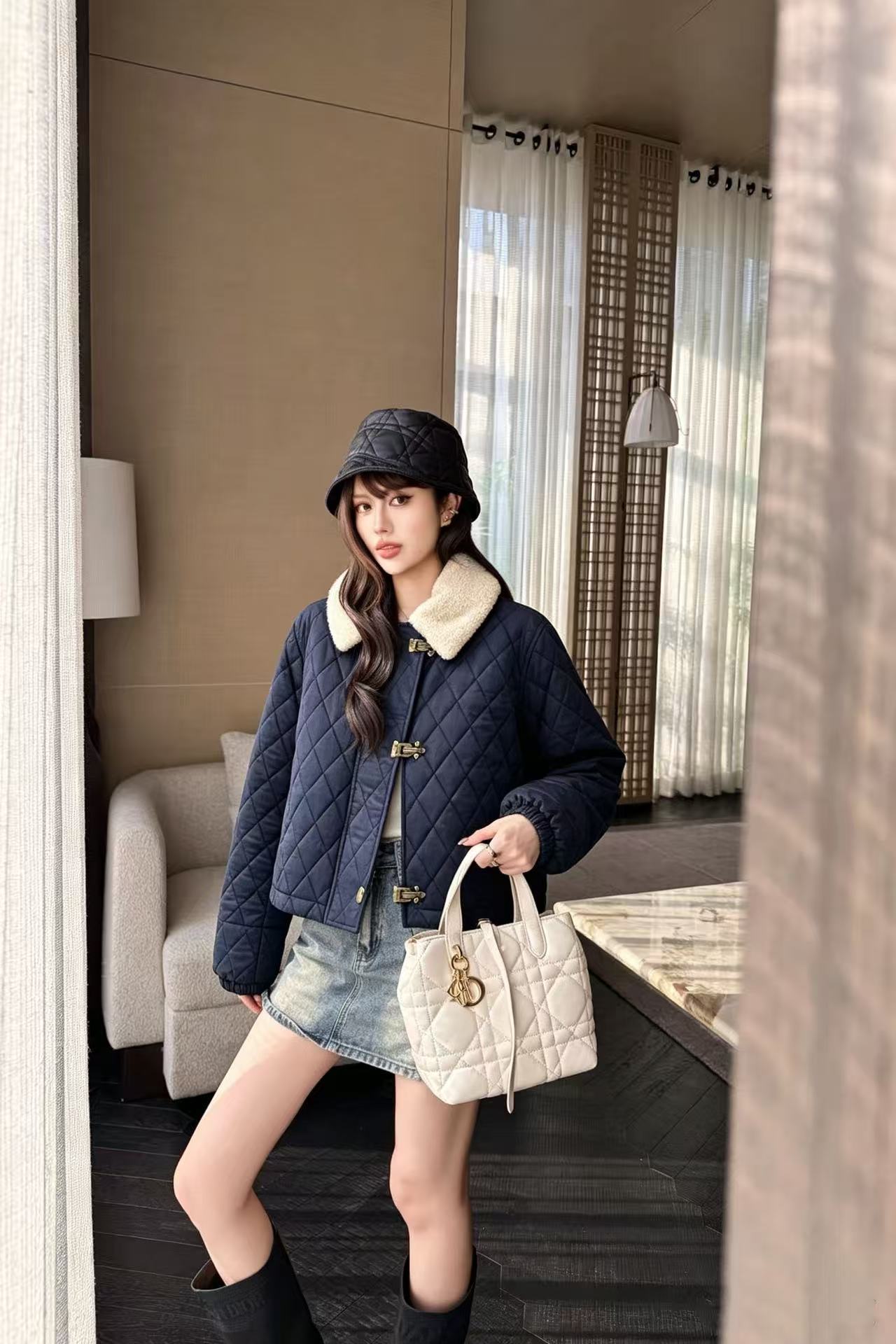 BURBERRY ウール襟チェック柄コート【50％割引+送料無料】