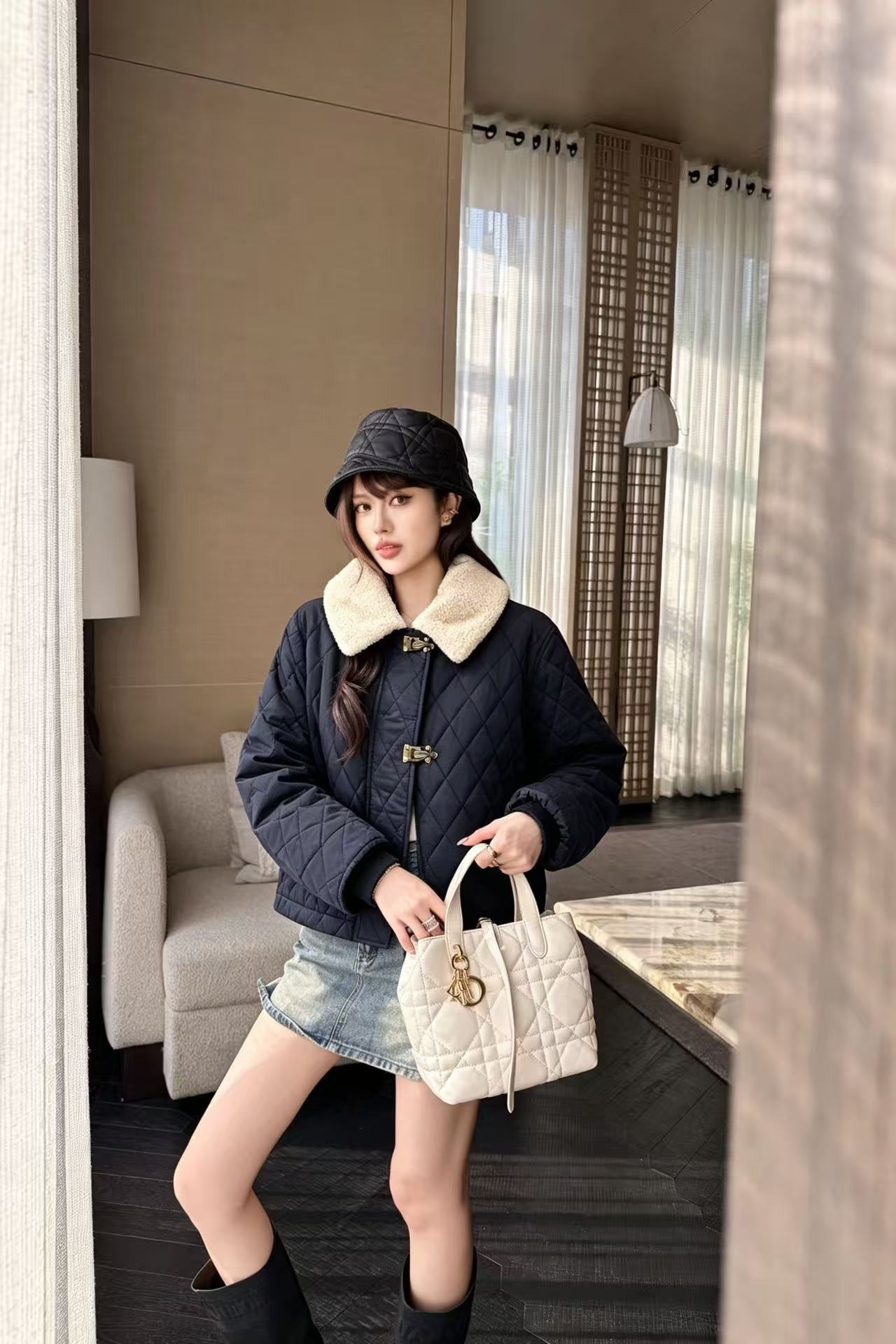 BURBERRY ウール襟チェック柄コート【50％割引+送料無料】