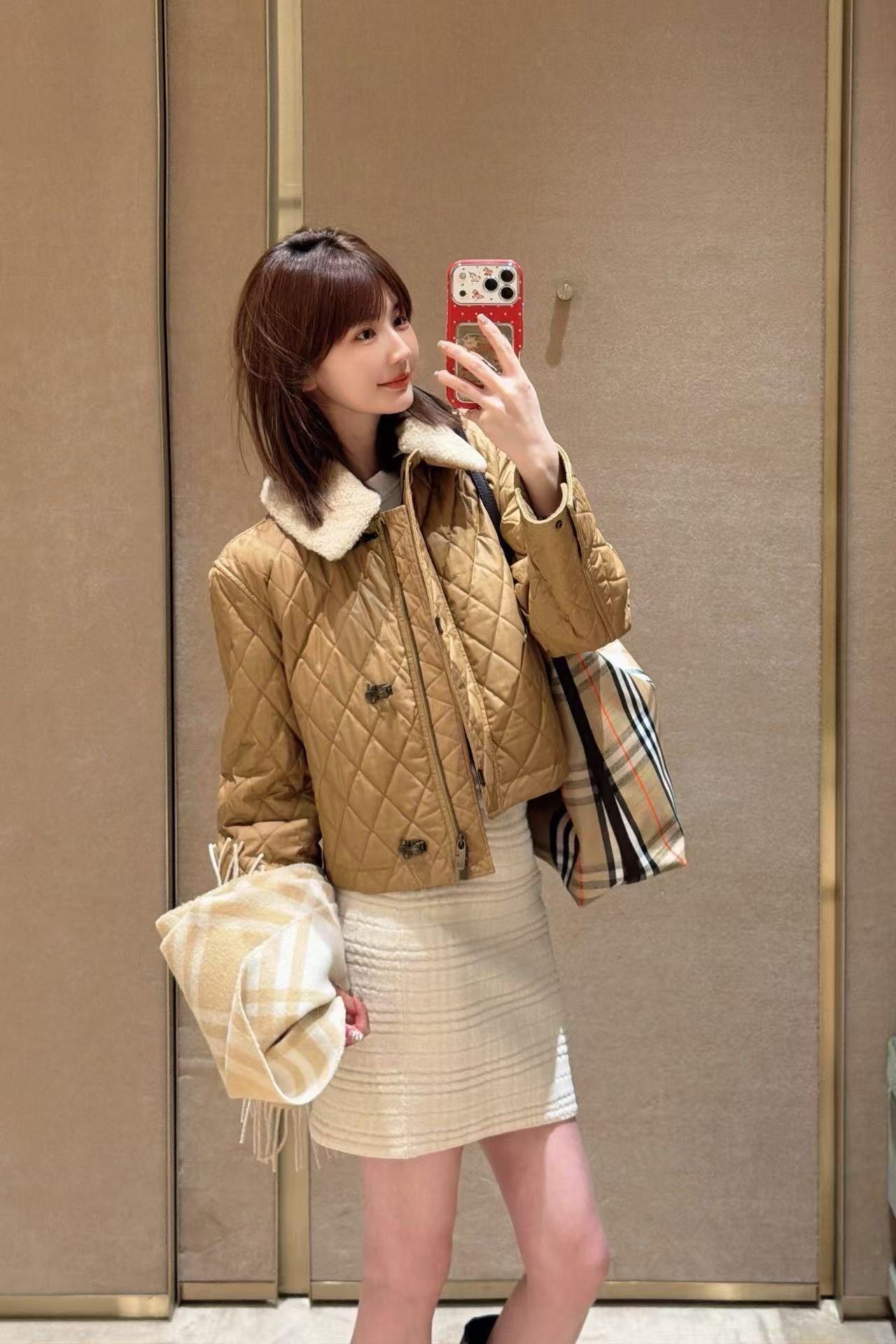 BURBERRY ウール襟チェック柄コート【50％割引+送料無料】