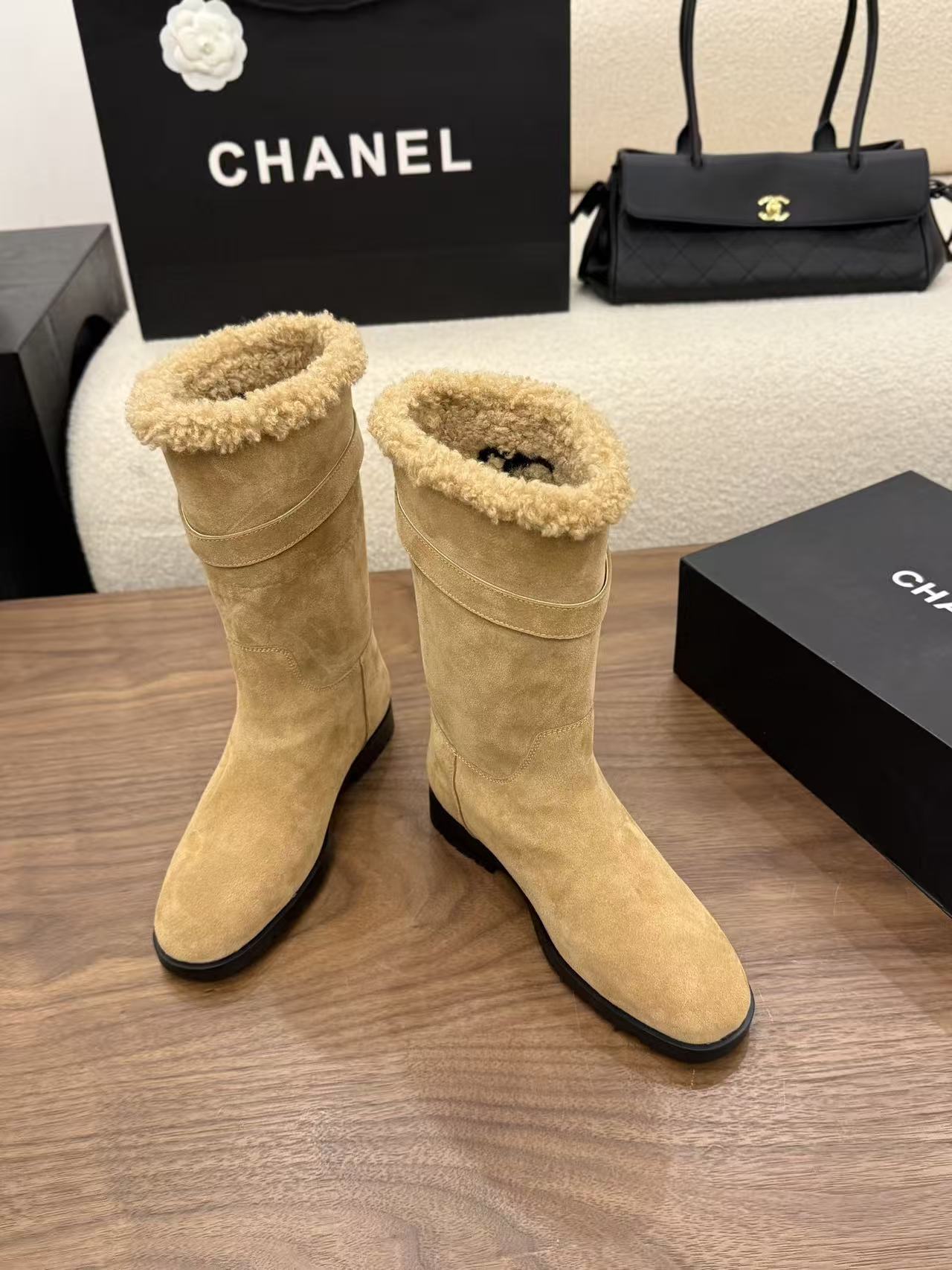 CHANE1 高品質ダブルCウールアンクルブーツ【50％割引+送料無料】