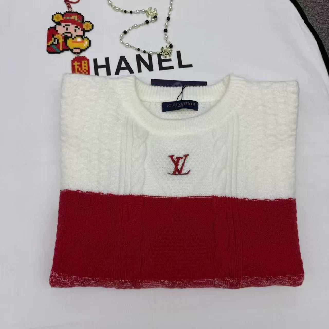 LV刺繍ロゴ入りカラーブロックウールセーター【50％割引+送料無料】