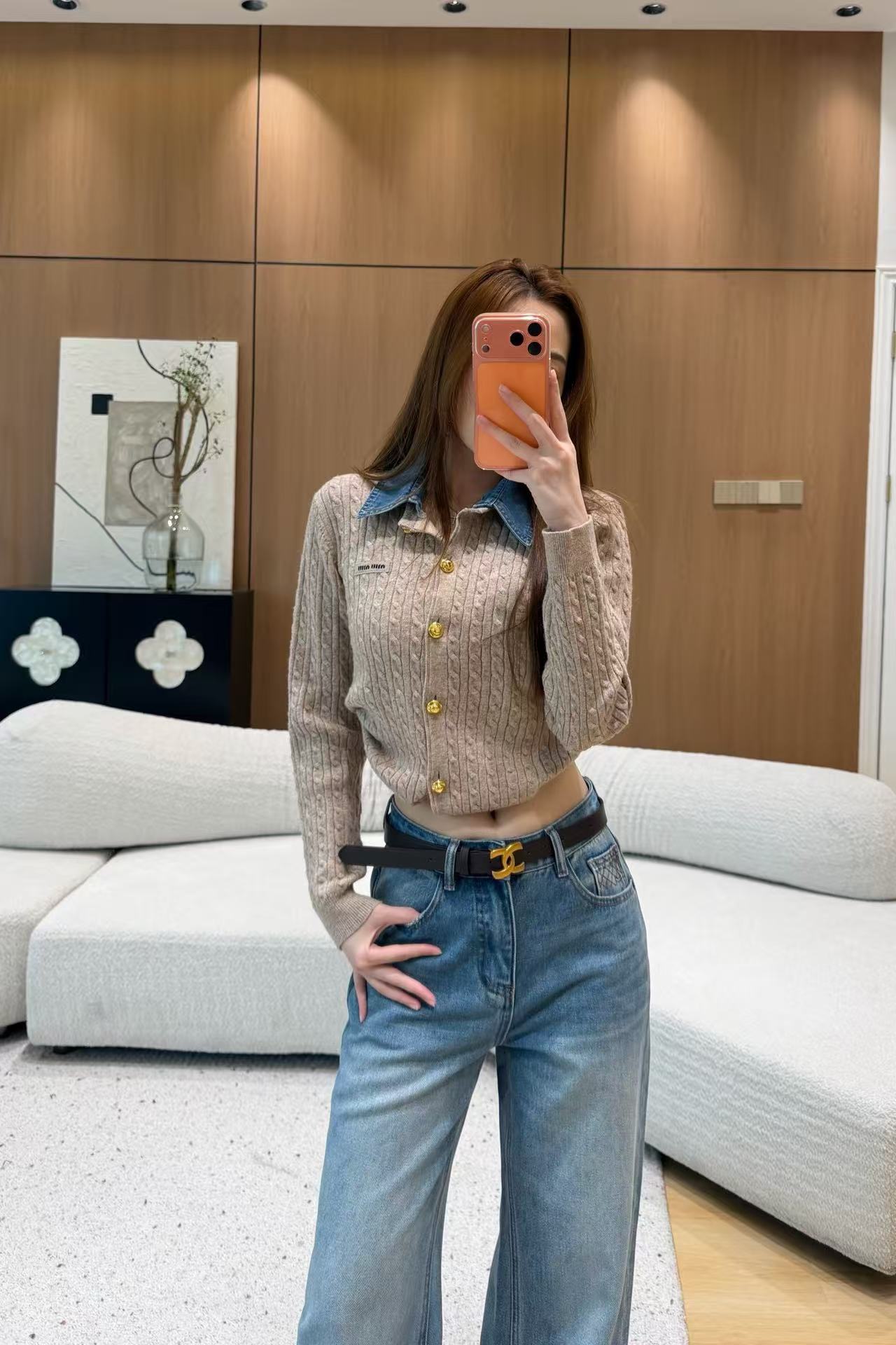 CHANEL ダブルCロゴ ベルト付きデニムパンツ【50％割引+送料無料】