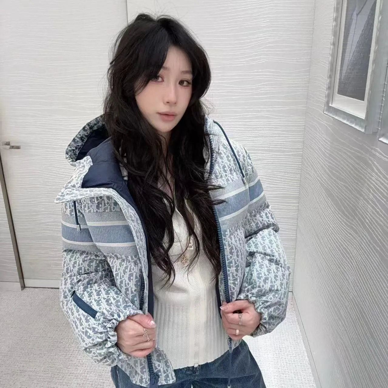 DIOR フード付きジャカードダウンジャケット【50％割引+送料無料】