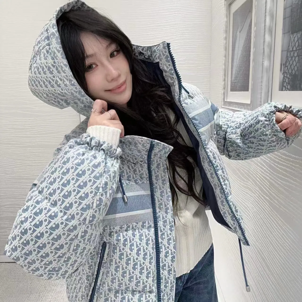 DIOR フード付きジャカードダウンジャケット【50％割引+送料無料】