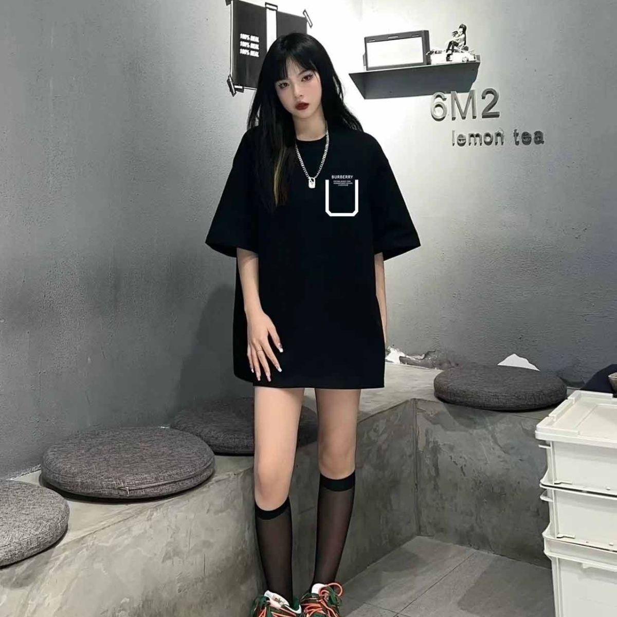 BU1BERRY  ラウンドネック プリント半袖【 50％割引+送料無料】