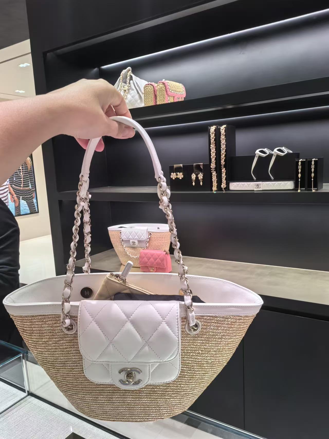 CHANE1 チェーンストロー織りショッピングバッグ【50％割引+送料無料】