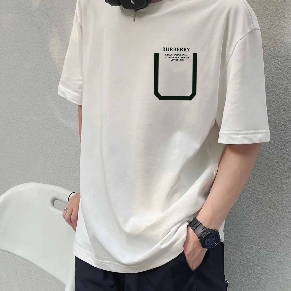 BU1BERRY  ラウンドネック プリント半袖【 50％割引+送料無料】