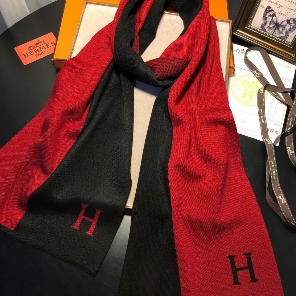 [HERME5]🧣カラーブロック カシミア スカーフ🧣【50％割引+送料無料】