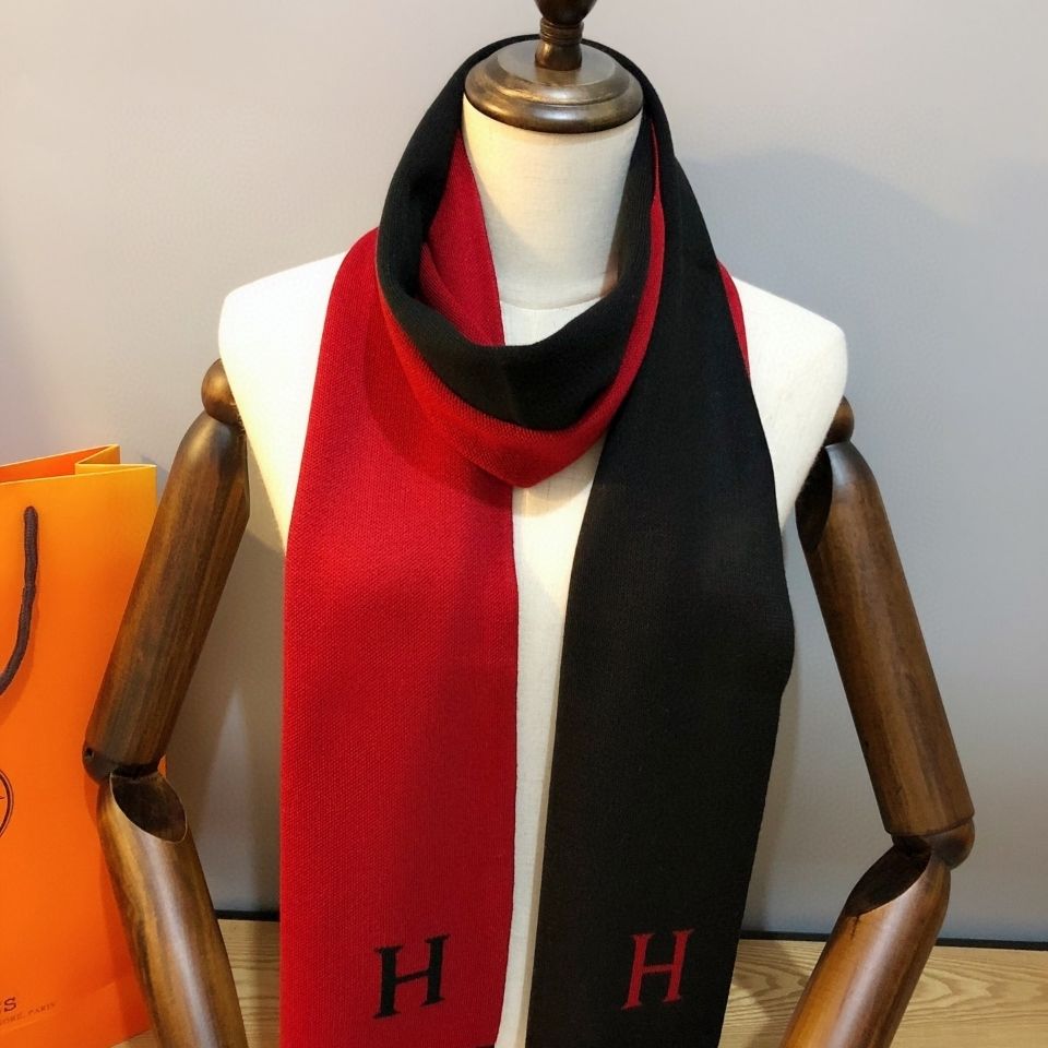 [HERME5]🧣カラーブロック カシミア スカーフ🧣【50％割引+送料無料】