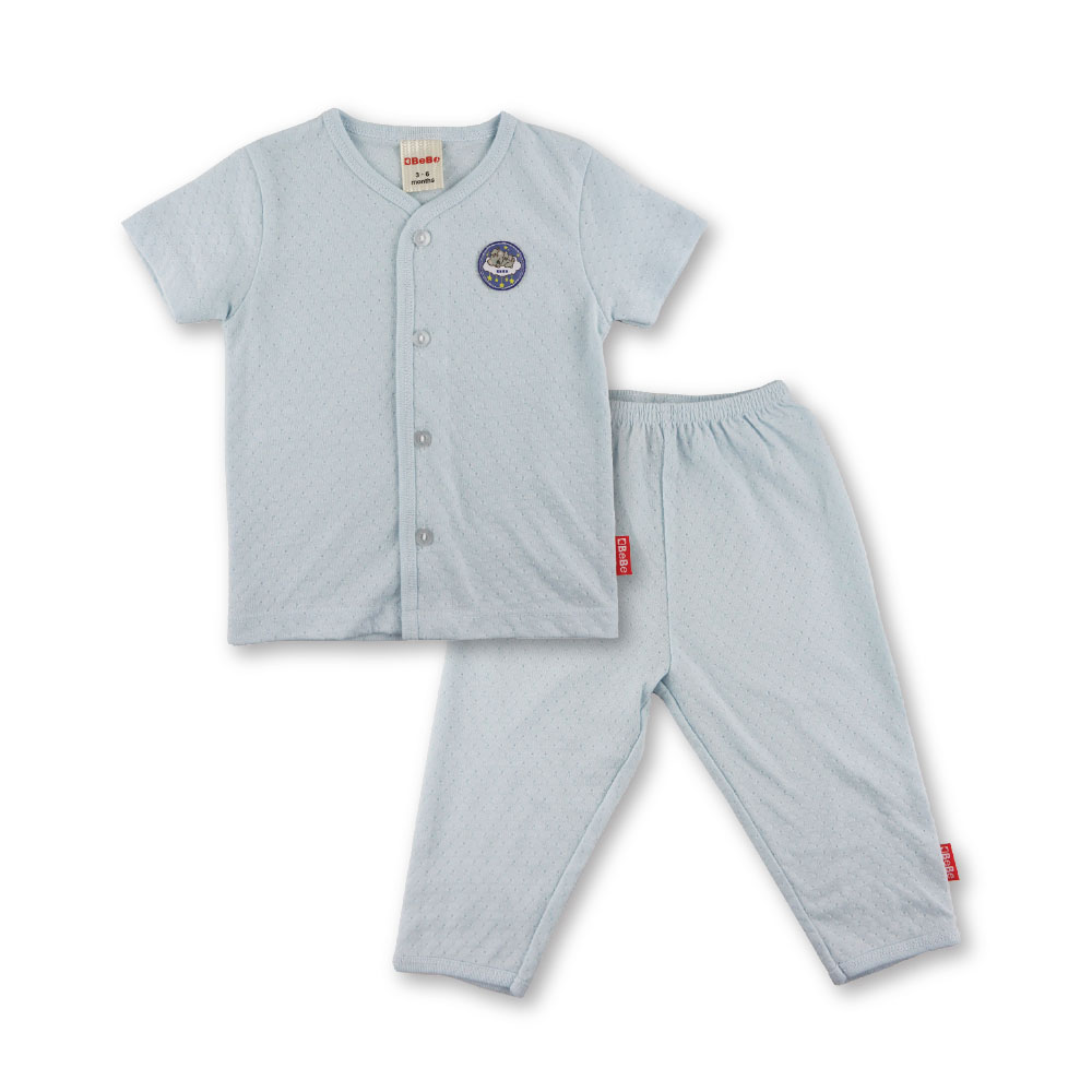 Bebe Front Opening Short Sleeve Tee with Long Pants (CBN23S075-G) - Blue