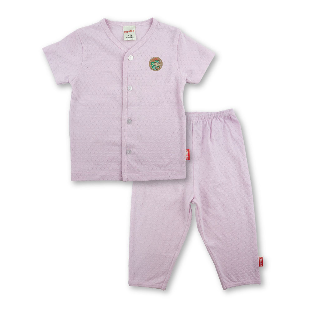 Bebe Front Opening Short Sleeve Tee with Long Pants (CBN23S005 - B) - Pink