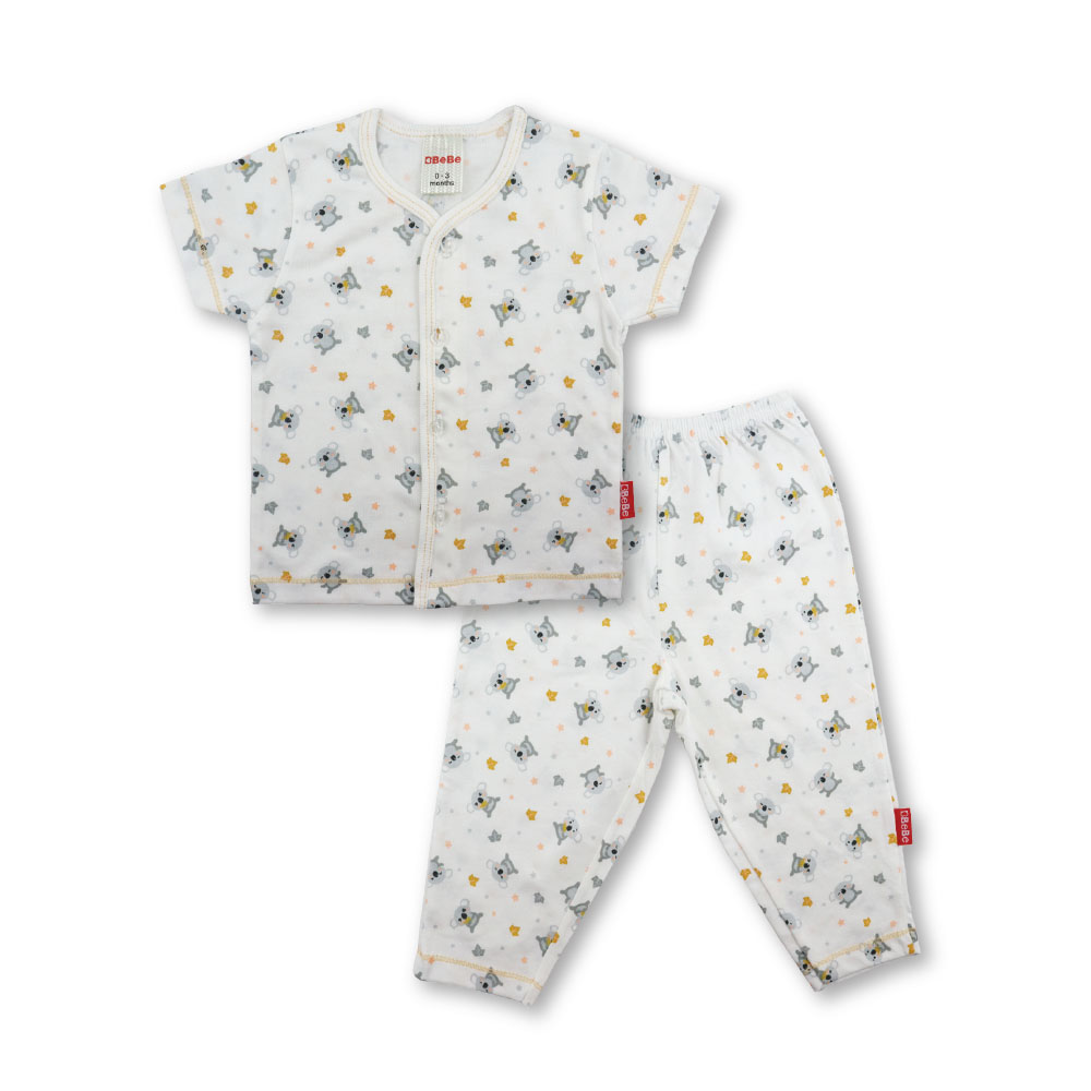 Bebe Front Opening Short Sleeve Tee with Long Pants (CBN2331402) - Off White