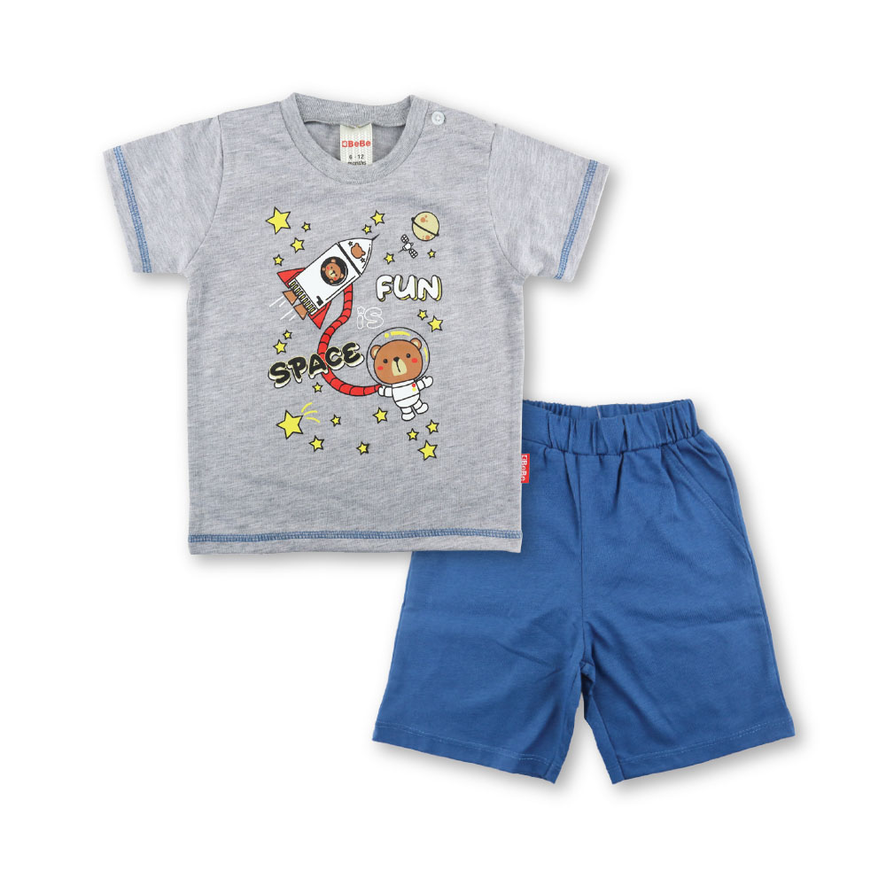 Bebe Round Neck Short Sleeve Tee with Bottom Pants (CBN23S060) - Grey