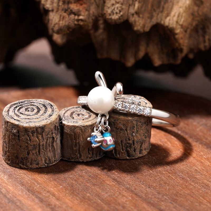 Gnoce Easter Pearl Bunny Ear Personalized Ring