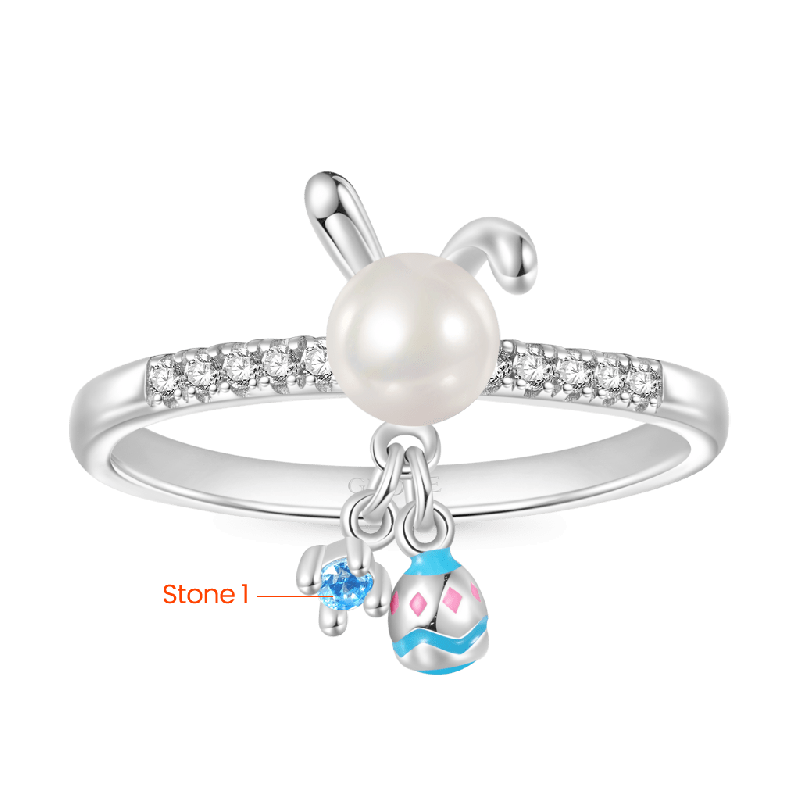Gnoce Easter Pearl Bunny Ear Personalized Ring