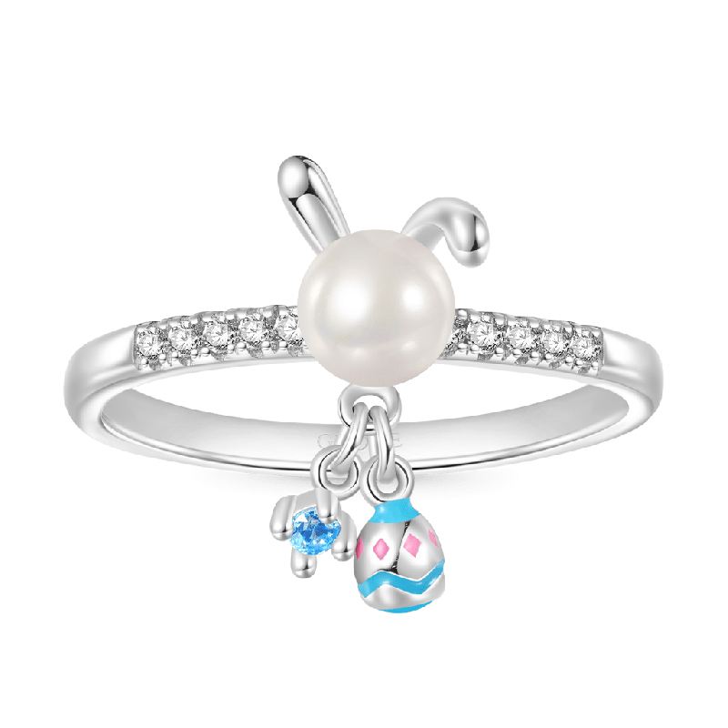 Gnoce Easter Pearl Bunny Ear Personalized Ring