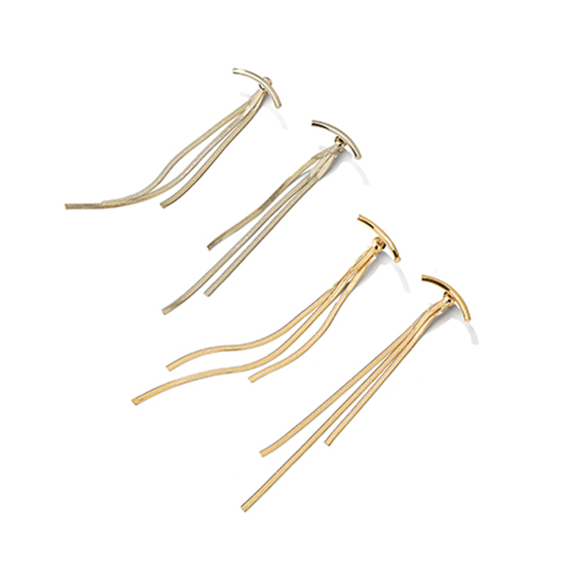 【无spu，无款式】Peri'sBox Bar Long Thread Tassel Earrings Glossy Arc Geometric Earrings for Women Gold Silver Color Statement Earrings 2019 New