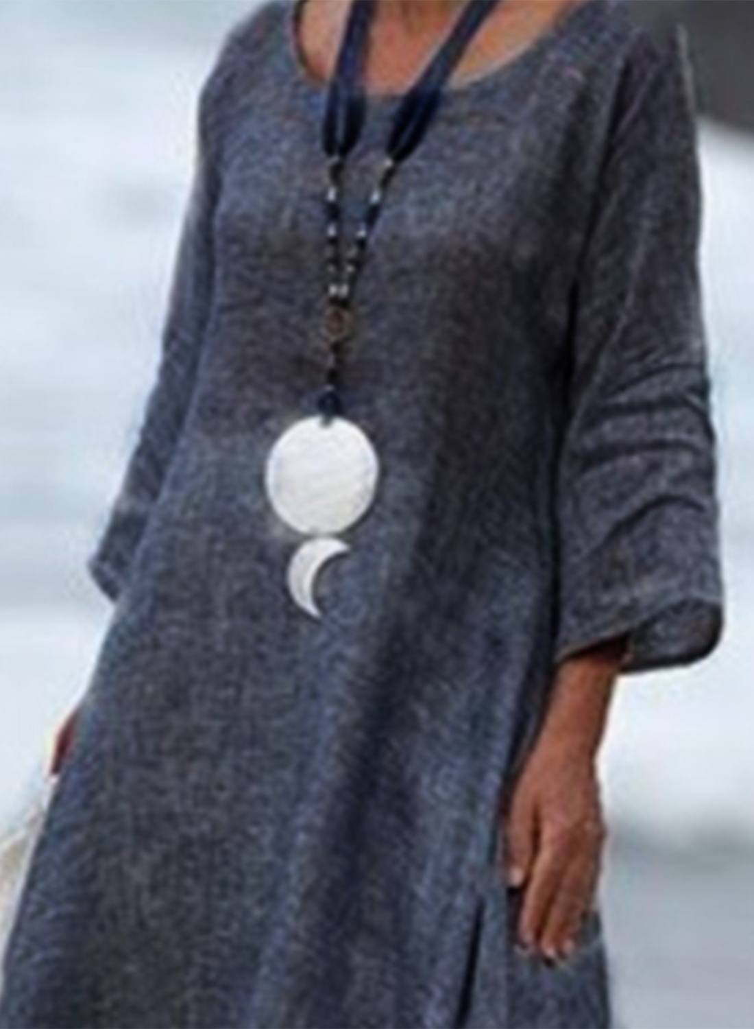 Women's Maxi Dresses Asymmetric A-line Solid 3/4 Sleeve Round Neck Daily Cotton Linen Boho Maxi Dress