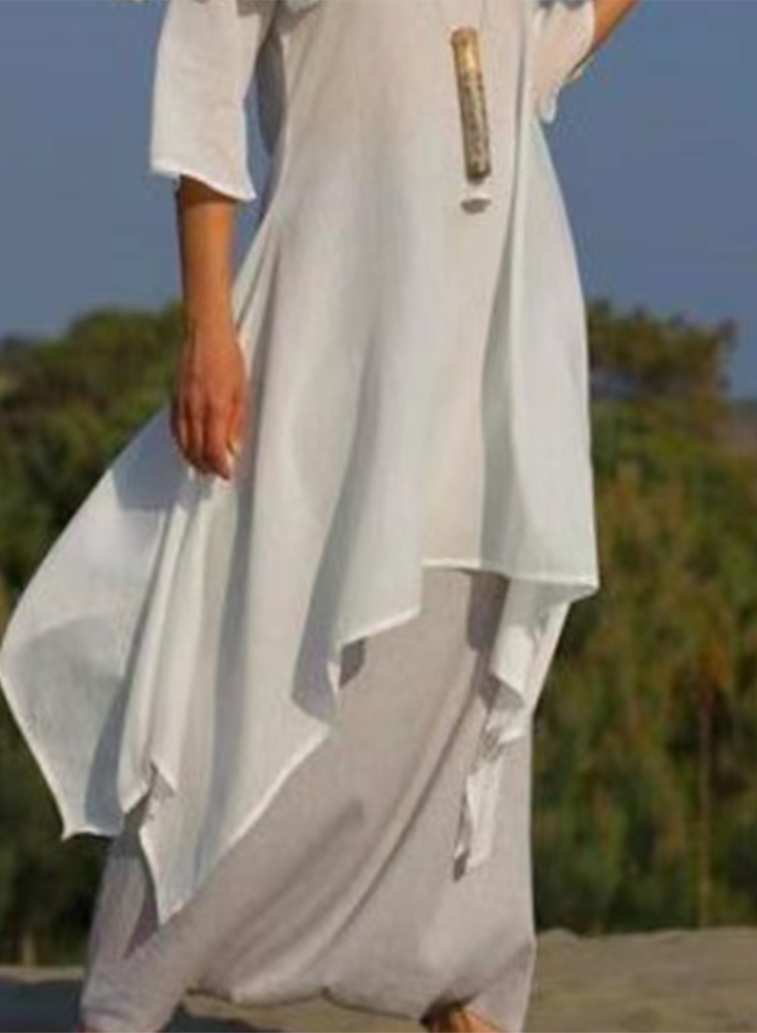 Women's Maxi Dresses Asymmetric A-line Solid 3/4 Sleeve Round Neck Daily Cotton Linen Boho Maxi Dress