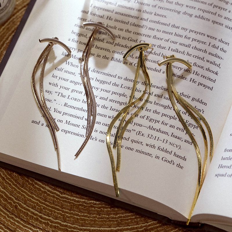 【无spu，无款式】Peri'sBox Bar Long Thread Tassel Earrings Glossy Arc Geometric Earrings for Women Gold Silver Color Statement Earrings 2019 New