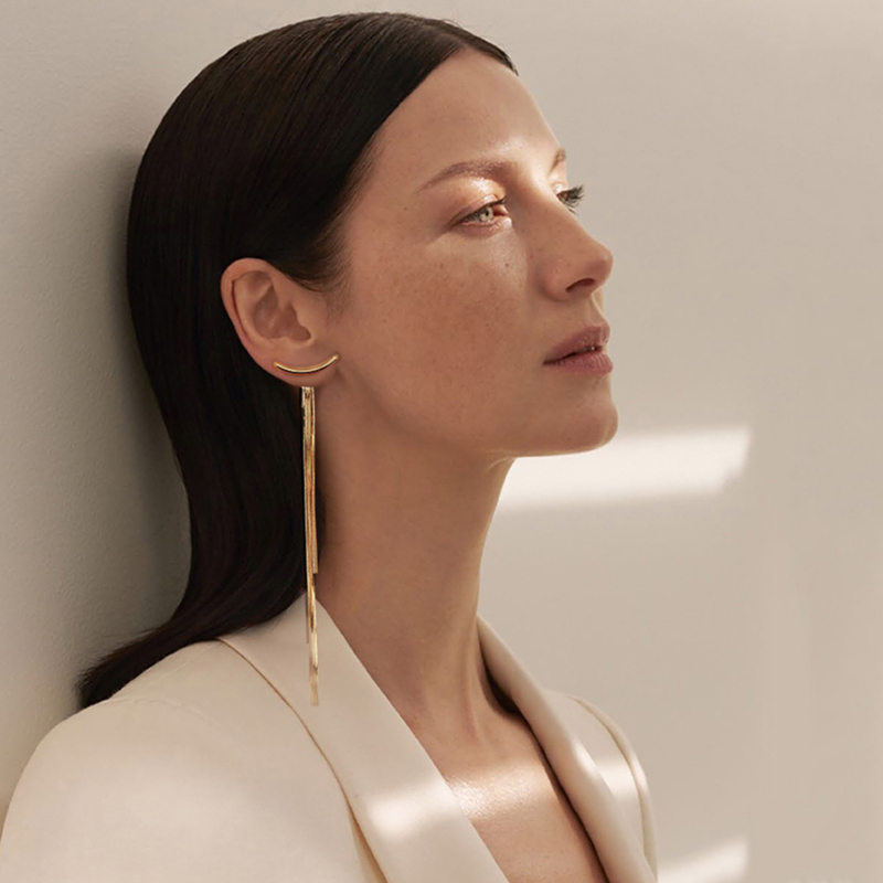 【无spu，无款式】Peri'sBox Bar Long Thread Tassel Earrings Glossy Arc Geometric Earrings for Women Gold Silver Color Statement Earrings 2019 New