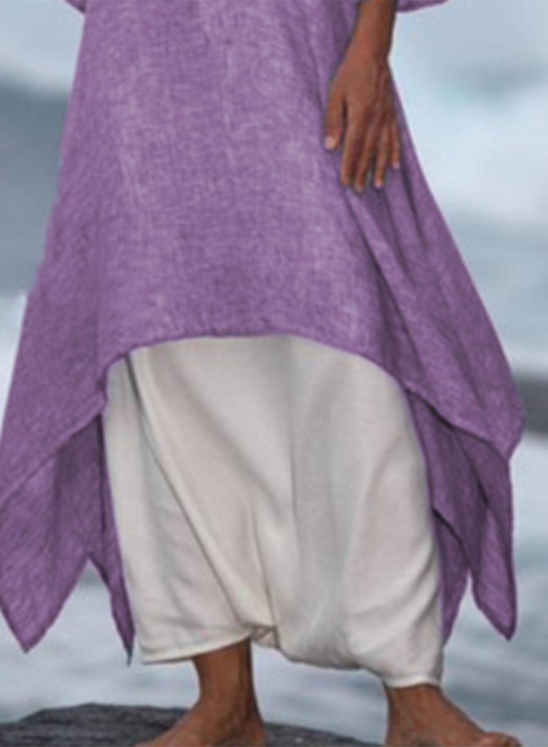 Women's Maxi Dresses Asymmetric A-line Solid 3/4 Sleeve Round Neck Daily Cotton Linen Boho Maxi Dress