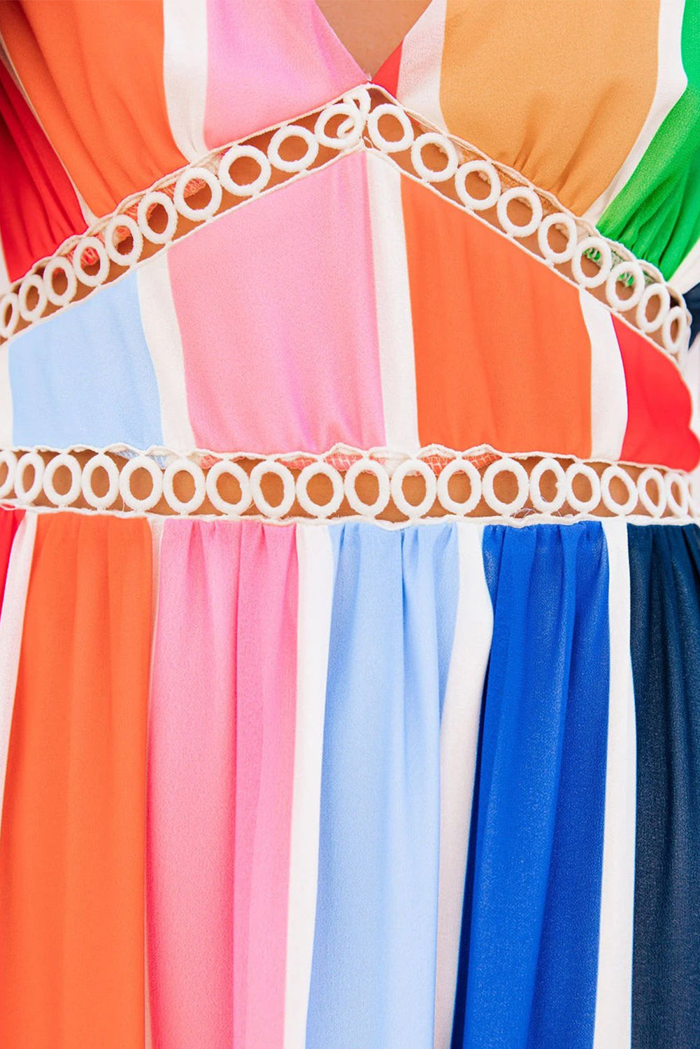 验bug，限时促销活动1，商品1，原价14.99，限时促销价9.99Crochet Insert Multicolor Striped Maxi Dress