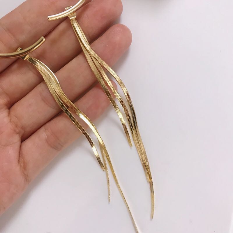 【无spu，无款式】Peri'sBox Bar Long Thread Tassel Earrings Glossy Arc Geometric Earrings for Women Gold Silver Color Statement Earrings 2019 New