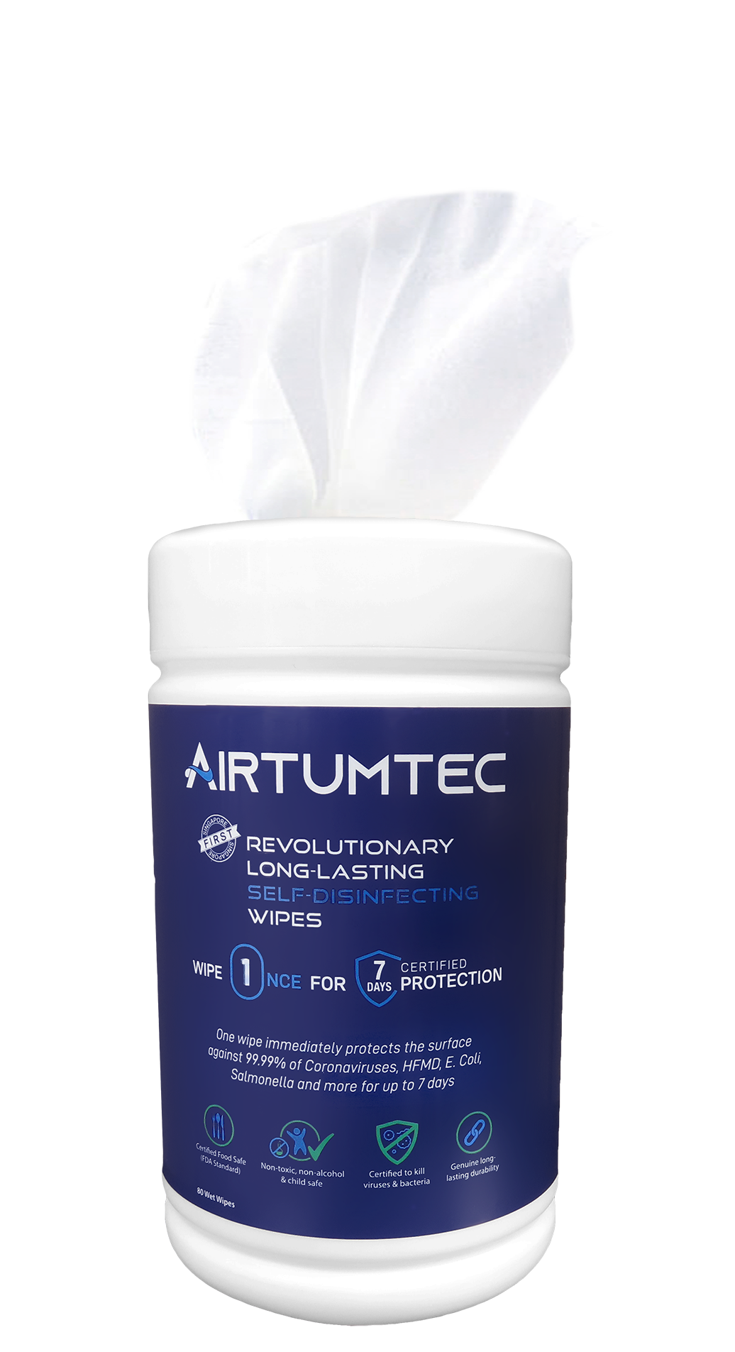AirTumTec Long-Lasting Self Disinfecting Wipes Handy Pack 80 Sheets