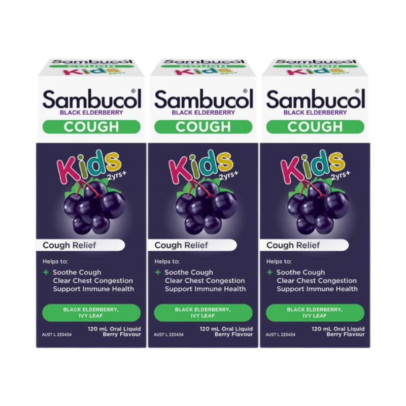 Sambucol Black Elderberry Kids Cough Liquid 120ml(AUS Version) x 3