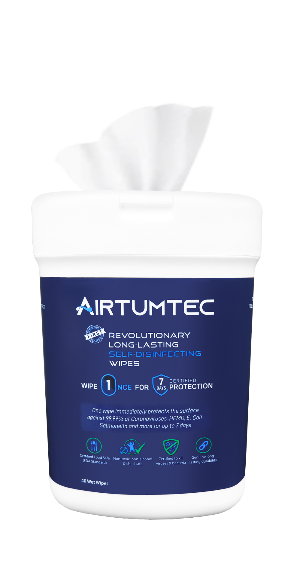 AirTumTec Long-Lasting Self Disinfecting Wipes Handy Pack 40 Sheets