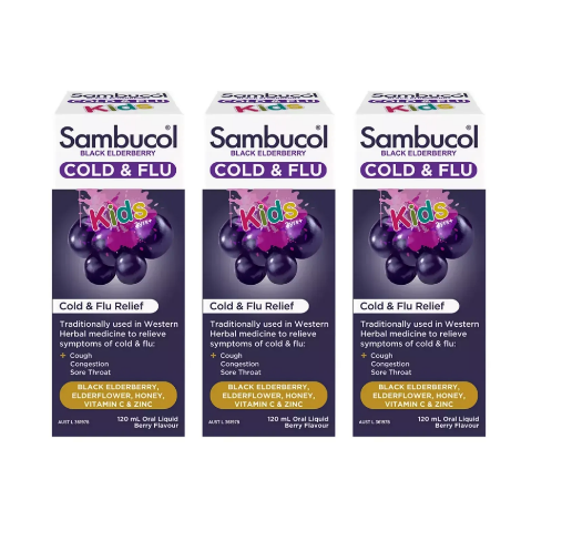 Sambucol Black Elderberry Kids Cold & Flu Liquid 120mL x 3