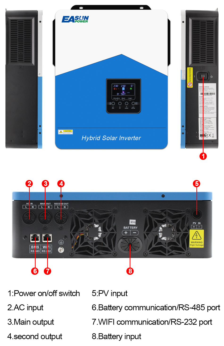 EASUN 4.2K MPPT Solar Inverter 24V 220V Pure Sine Wave Off Grid Hybrid Inverter 120A 