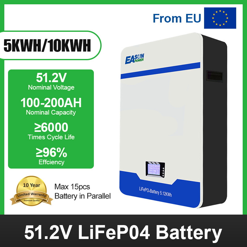 Easun 5kwh 10kwh Powerwall 48v Lifepo4 Battery 51.2v 100Ah 200Ah 10 Years Warranty