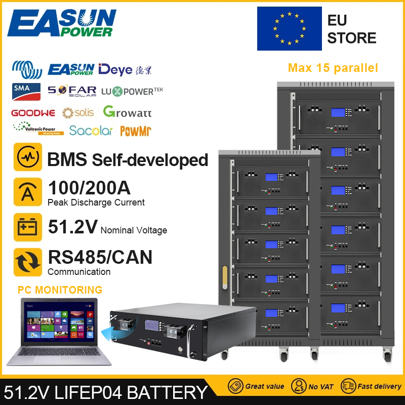 Easun 6000+ Cycle 51.2v 100Ah 5KW Lifepo4 Lithium Battery Pack