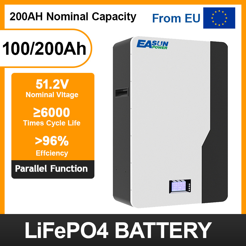 Easun 5kwh 10kwh Powerwall 48v Lifepo4 Battery 51.2v 100Ah 200Ah 10 Years Warranty