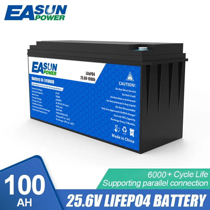Easun 24V 100AH Lifepo4 Battery Built-in 100A BMS Grade A Cell No Tax For Home Storage