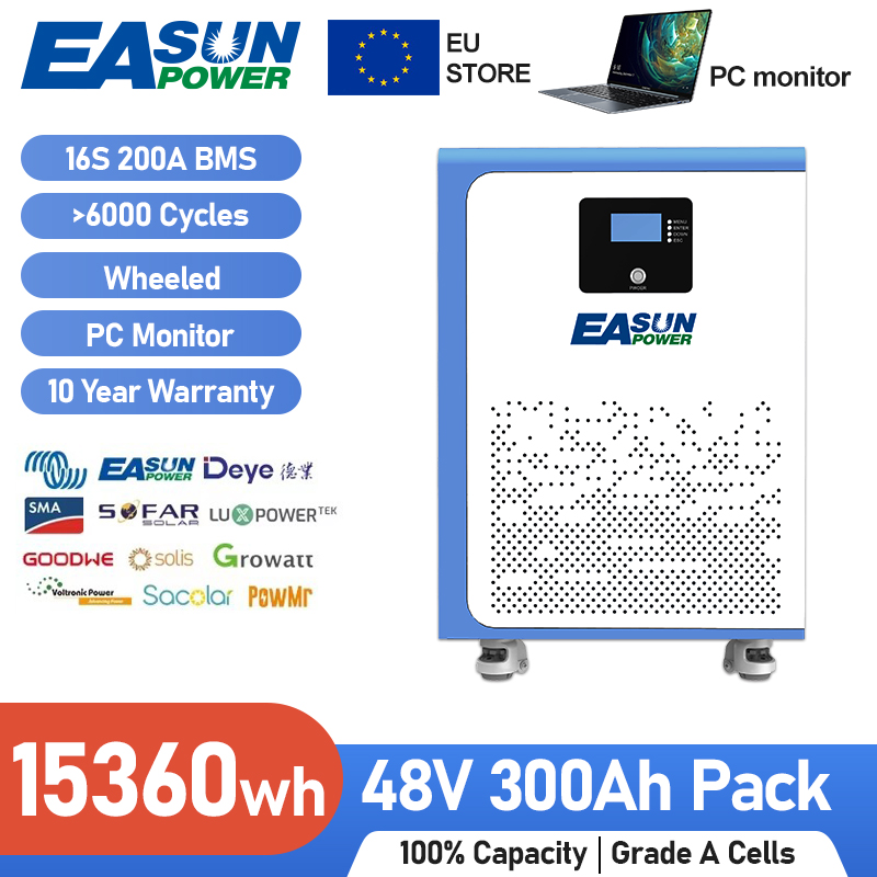 Easun 5kwh 10kwh 15kwh Powerwall 48v Lifepo4 Battery 51.2v 100Ah 200Ah 300Ah 10 Years Warranty