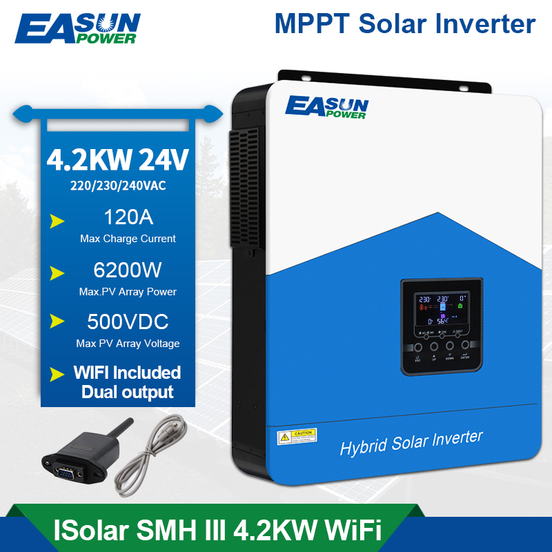 EASUN 4.2K MPPT Solar Inverter 24V 220V Pure Sine Wave Off Grid Hybrid Inverter 120A 