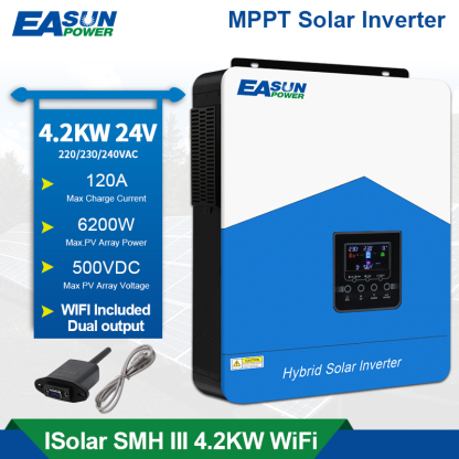 EASUN 4.2K MPPT Solar Inverter 24V 220V Pure Sine Wave Off Grid Hybrid Inverter 120A 