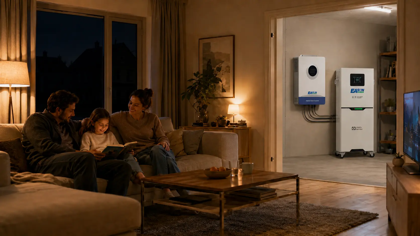 Family evening home backup scene