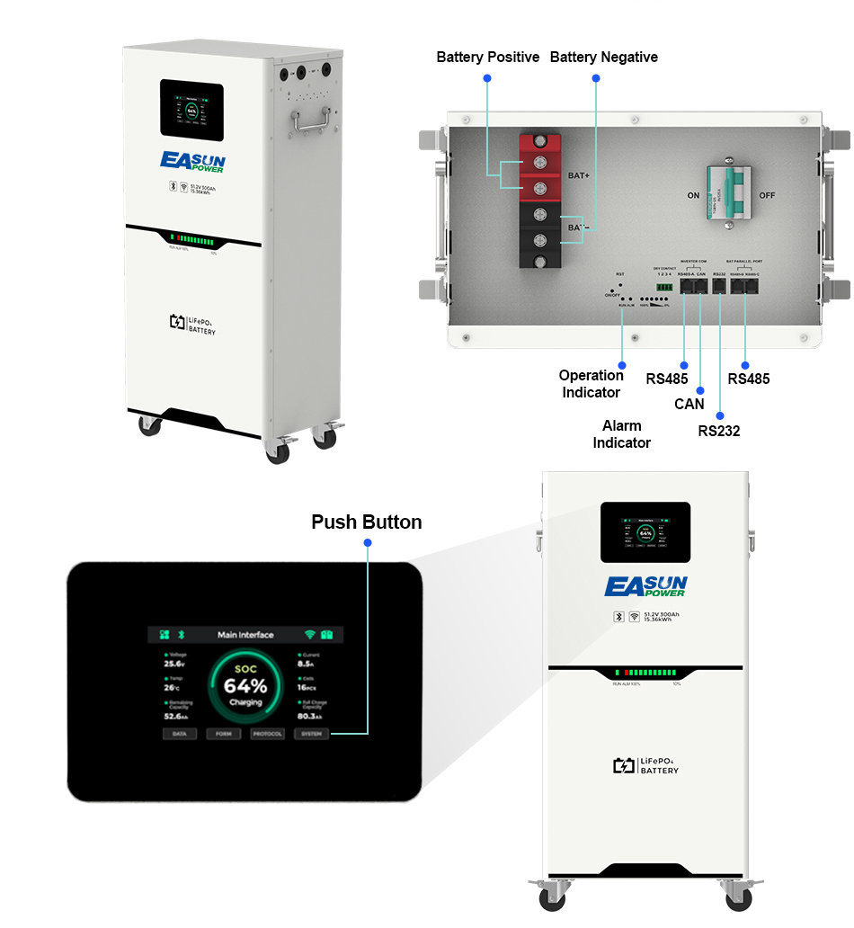 EasunPower 12KW Inverter+15KWh Battery 150A ToU WIFI 51.2V 300Ah BMS WIFI