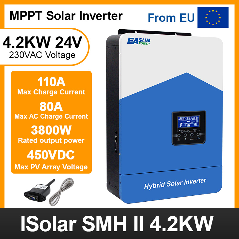 EASUN 4.2K MPPT Solar Inverter 24V 220V Pure Sine Wave Off Grid Hybrid Inverter 110A