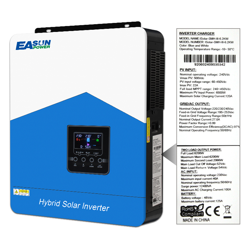 EASUN 6.2KW Solar Inverter 48V Photovoltaic Hybrid Inverter 230VAC 110A MPPT Charger