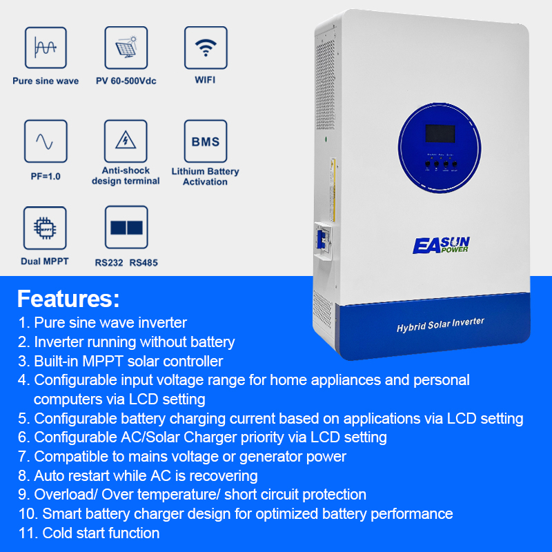 Easunpower 11KW Off Grid Inverter 150A MPPT Charger With WiFi 